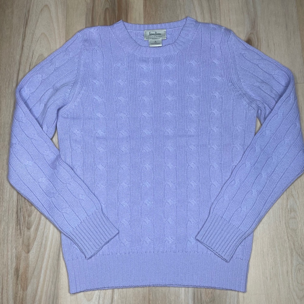 Neiman Marcus Cashmere Sweater Womens Medium Lavender Purple Cable Knit Scotland
